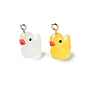 Opaque Resin Cartoon Pendants, Duck Charms with Golden/Platinum Tone Iron Loops