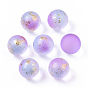 Transparent Spray Painted Frosted Glass Beads, with Golden Foil, No Hole/Undrilled, Round