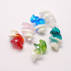 Perles lampwork, perles au chalumeau, faits à la main, nacré, spirale, 28x15mm, Trou: 2mm