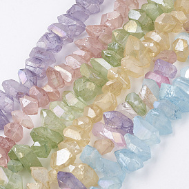 Electroplated Natural Quartz Crystal Bead Strands, Dyed, Frosted, Nuggets