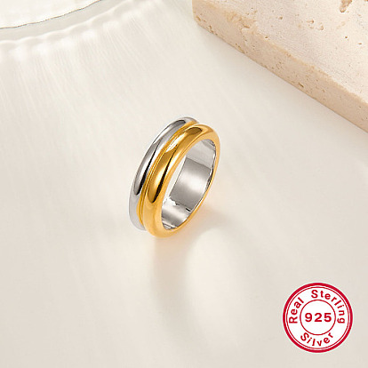 Two Tone 925 Sterling Silver Grooved Finger Rings