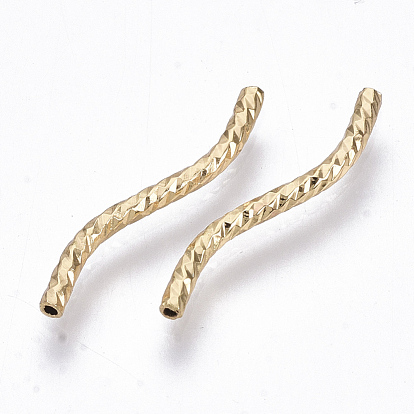 Brass Tube Beads, Curved Tube Noodle Beads, Curved Tube, Nickel Free, Faceted, Real 18K Gold Plated