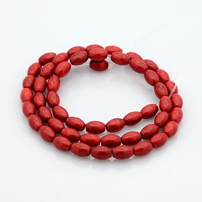 Synthetic Turquoise Beads Strands, Dyed, Rice, 8x6mm, Hole: 1mm, about 52pcs/strand, 16 inch