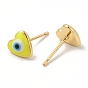 Enamel Heart with Evil Eye Stud Earrings, Real 18K Gold Plated Brass Jewelry for Women