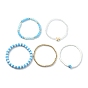 5 pcs 5 ensemble de bracelets extensibles heishi surfeur en argile polymère de style, verre et synthétique turquoise étoile de mer & mauvais œil lampes et bracelets empilables en perles de laiton