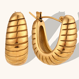 Minimalist Stainless Steel Striped Curved Hoop Earrings for Women