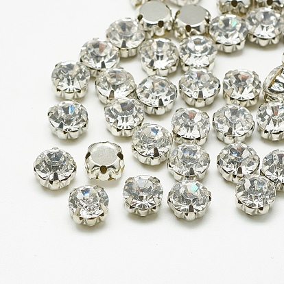 Cose en el rhinestone, diamantes de imitación de cristal, perlas montee, con ajustes de puntas de latón, accesorios de prendas de vestir, plano y redondo, Platino