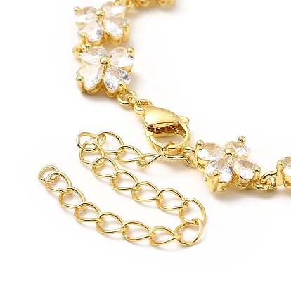 Bracelet chaîne à maillons de trèfle en zircone cubique transparente, bijoux en laiton de placage de rack pour les femmes, sans plomb et sans cadmium, plaqué longue durée