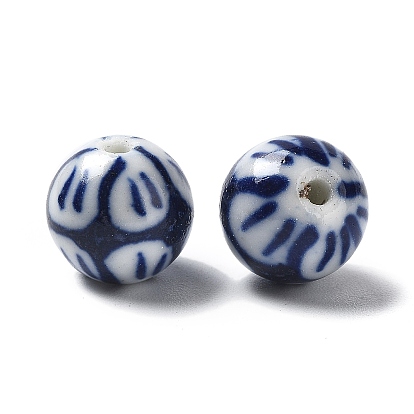 Cuentas de porcelana hechas a mano, porcelana azul y blanca, rondo