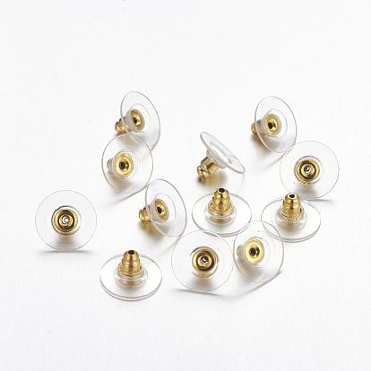 Brass Bullet Clutch Earring Backs, with Plastic Pads, Ear Nuts