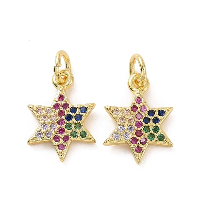 Brass Micro Pave Cubic Zirconia Charms, with Jump Rings, Star of David Charm