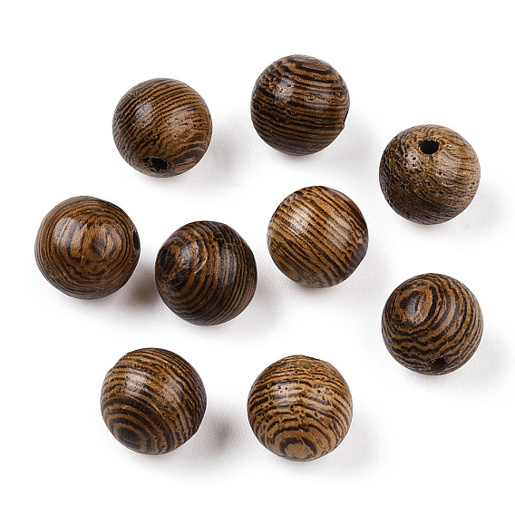 Perles en bois de wengé naturel, sans plomb, ronde, teint