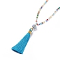 Polyester Tassel Pendant Necklaces, with Electroplate Faceted Abacus Glass Beads and Glass Seed Beads