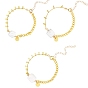 3 pcs 3 styles plats ronds 304 bracelets à breloques en acier inoxydable, avec perles de keshi naturelles carrées, chaînes en laiton et fermoirs à anneau à ressort