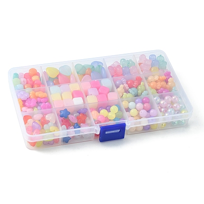 375 pcs 11 style perles acryliques transparentes, imitation gelée, cube & trèfle & coeur & bonbons