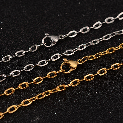 304 Stainless Steel Textured Cable Chains Necklaces, with Lobster Claw Clasps