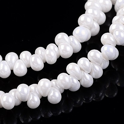 Full Rainbow Plated Teardrop Imitation Jade Glass Beads Strands, Top Drilled Beads, 3x3mm, Hole: 0.5mm, about 291pcs/strand, 17.7 inch