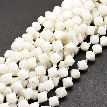 Natural White Moonstone Beads Strands, Faceted, Bicone