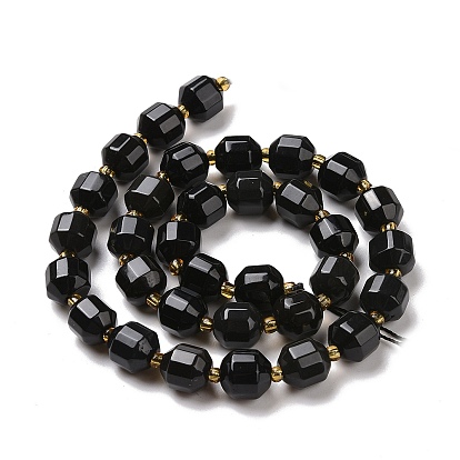 Natural Obsidian Beads Strands, with Seed Beads, Faceted Bicone Barrel Drum