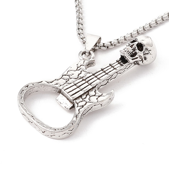 Alloy Skull Guitar Pendant Necklace with 201 Stainless Steel Box Chains, Gothic Jewelry for Men Women