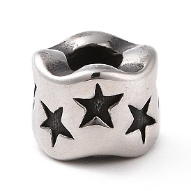 304 acier inoxydable perles européennes, Perles avec un grand trou   , colonne avec étoile