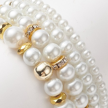 Pulseras elásticas de perlas de imitación de vidrio, corazón de latón y joyería de cuentas de hematita sintética para mujer