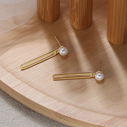 925 Sterling Silver Oval Dangle Stud Earrings with Pearl Beaded, with S925 Stamp