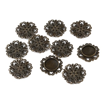 Supports laiton cabochon pour la fabrication de bijoux, fleur, 20x3 mm, plateau rond plat: 12 mm