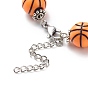 Bracelet de perles rondes en acrylique sur le thème du ballon de sport, 304 bijoux en acier inoxydable pour hommes femmes, platine