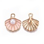 Zinc Alloy Enamel Pendants, with ABS Plastic Imitation Pearl, Shell, Light Gold