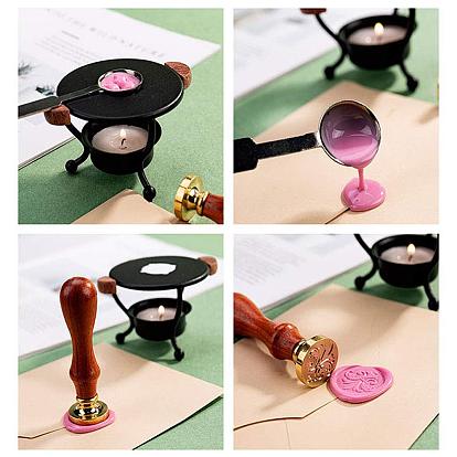 CRASPIRE Wax Seal Stamp Set, with Wood Wax Furnace, Wax Sticks Melting Spoon Tool, Candle and Sealing Wax Particles