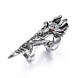 Dragon Armour Alloy Full Finger Ring with Rhinestone, Double Loop Gothic Punk Ring for Men Women, Cadmium Free & Lead Free, Antique Silver