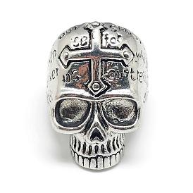 Alloy Finger Rings, Wide Band Rings, Chunky Rings, Skull with Word