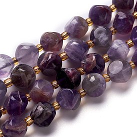 Perles naturelles d'améthyste, avec des perles de rocaille, dés célestes à six faces