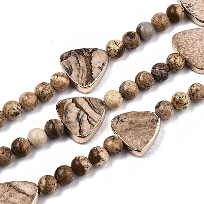 Natural Picture Jasper Strands, with Light Gold Brass Edge, Triangle & Round
