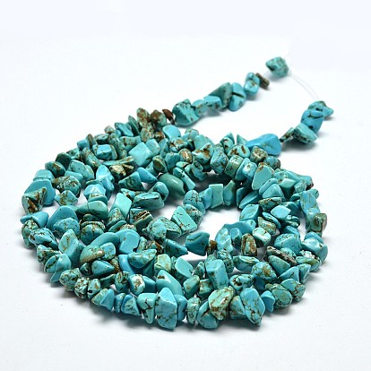 Copeaux synthétiques perles turquoise brins, teint, 5~8x5~8mm, Trou: 1mm, 34 pouce