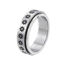 201 Stainless Steel Flower Rotating Ring, Calming Worry Meditation Fidget Spinner Ring for Women