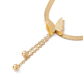 3d papillon avec collier pendentif pompon chaîne avec chaînes à chevrons, placage ionique (ip) 304 bijoux en acier inoxydable pour femmes