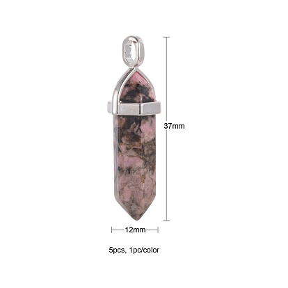 5 pcs 5 pendentifs de pierres précieuses naturelles de style, avec les accessoires en laiton de platine, balle