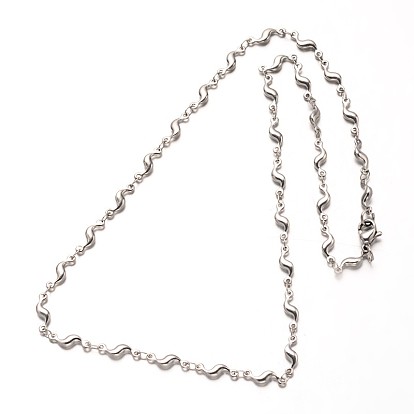 304 Stainless Steel Bar Link Chains Necklaces, with Lobster Claw Clasps, 17.3 inch(43.9cm)