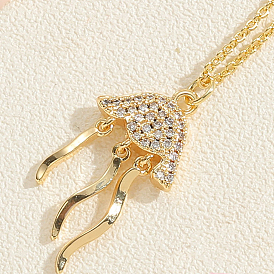 Real 14K Gold Plated Brass Cubic Zircon Pendant Necklace, Enamel Jewelry for Women