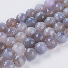 Natural Striped Agate/Banded Agate Beads Strands, Faceted, Round