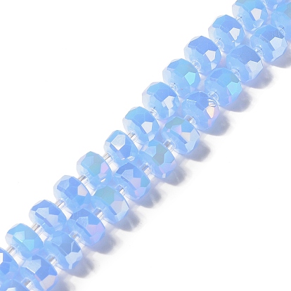 Glass Imitation Jade Beads Strands, AB Color Plated, Faceted, Flat Round