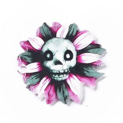 Pendentif acrylique halloween, fleur avec breloque tête de mort/chat/momie/squelette