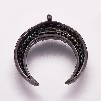 Micro cuivres ouvrent pendentifs zircone cubique, double corne / croissant de lune