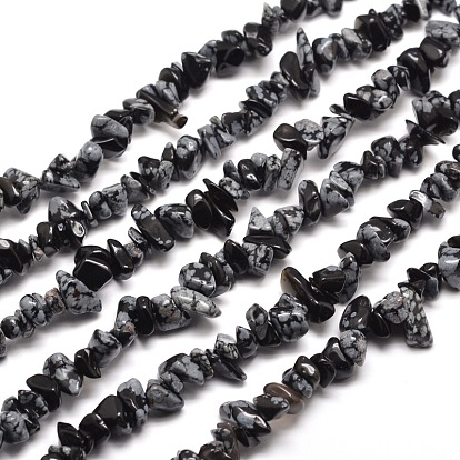 Flocon de neige puce obsidienne rangées de perles, 5~8x5~8mm, Trou: 1mm, environ 31.5 pouce
