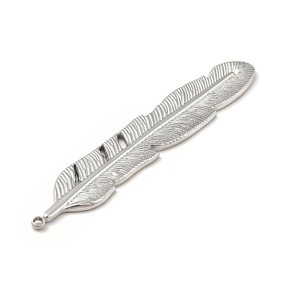 Ion Plating(IP) 304 Stainless Steel Pendants, Feather Charms