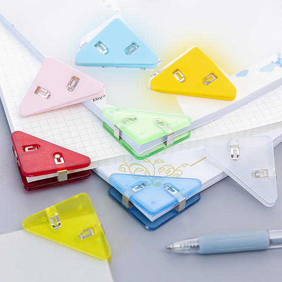 Plastic Book Corner Clips, Page Corner, Triangle with Iron Findings, for Office School Supplies