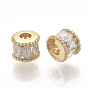 Brass Micro Pave Cubic Zirconia Beads, Column, Real 18K Gold Plated