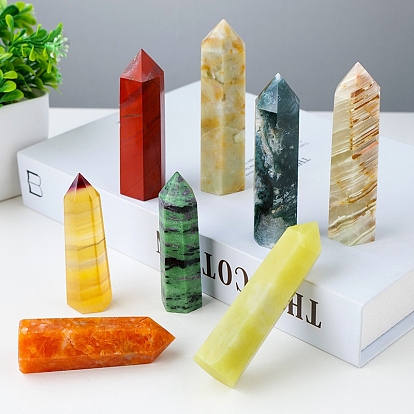 Natural Gemstone Pointed Prism Bar Home Display Decoration, Healing Stone Wands, for Reiki Chakra Meditation Therapy Decos, Faceted Bullet